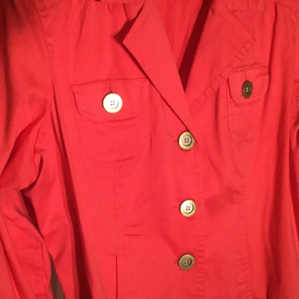 AMX 2x coral pink stretch jacket cotton stretch blend gold tone button NWOT